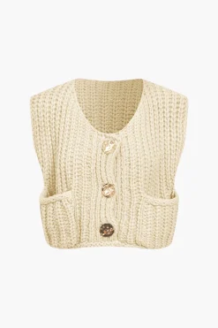 Solid Knit Button Up Vest