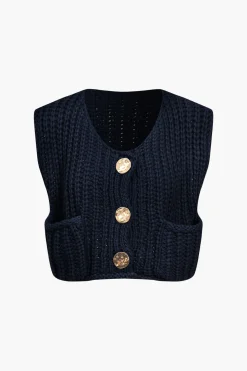 Solid Knit Button Up Vest