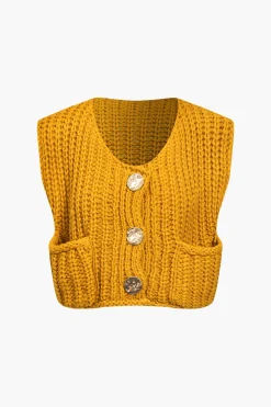 Solid Knit Button Up Vest