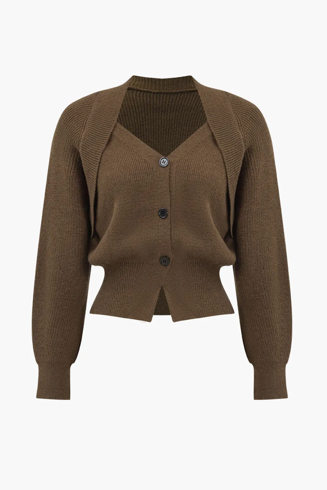 Solid Knit Button V-neck Long Sleeve Cardigan