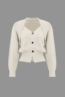 Solid Knit Button V-neck Long Sleeve Cardigan