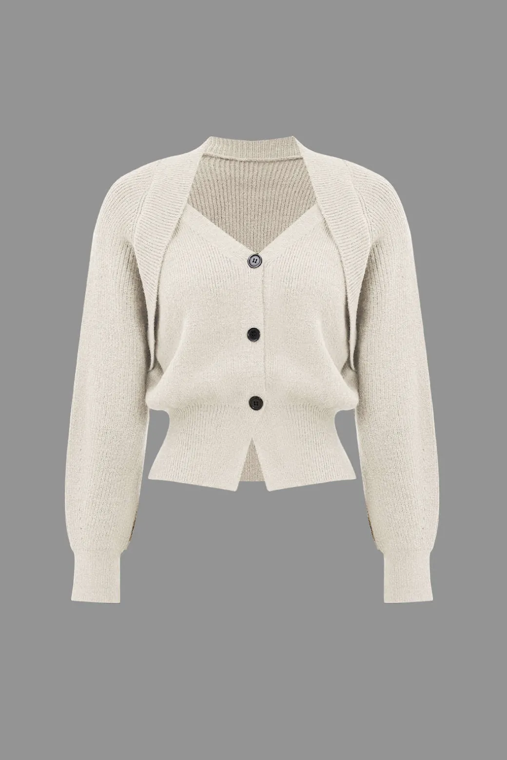 Solid Knit Button V-neck Long Sleeve Cardigan