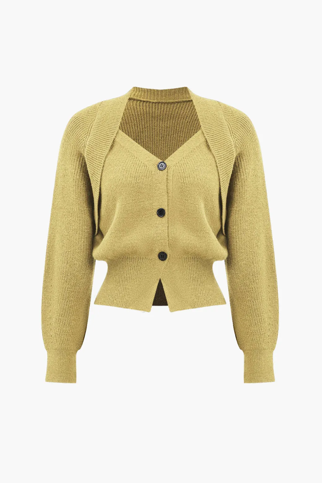 Solid Knit Button V-neck Long Sleeve Cardigan