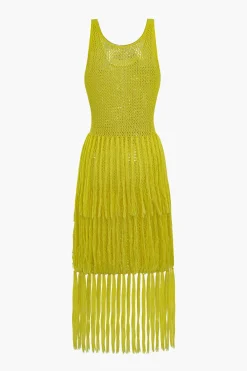 Solid Knit Fringe Cut Out Midi Dress