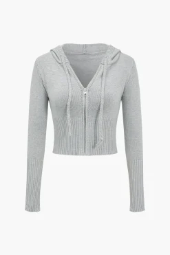 Solid Knit Hooded Top And Asymmetrical Pants Set
