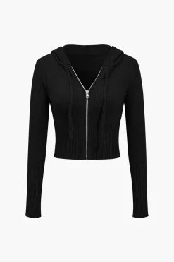 Solid Knit Hooded Top And Asymmetrical Pants Set