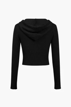 Solid Knit Hooded Top And Asymmetrical Pants Set