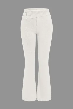 Solid Knit Hooded Top And Asymmetrical Pants Set