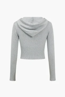 Solid Knit Hooded Top And Asymmetrical Pants Set