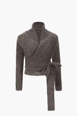 Solid Knit Knot V-neck Asymmetrical Cardigan