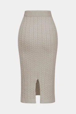 Solid Knit Long Sleeve Top And Slit Skirt Set
