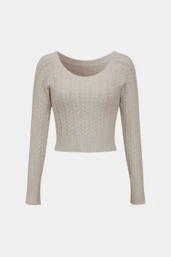 Solid Knit Long Sleeve Top And Slit Skirt Set