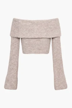 Solid Knit Metallic Off Shoulder Long-Sleeve Top