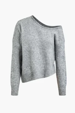 Solid Knit Off Shoulder Sweater Long-Sleeve Top