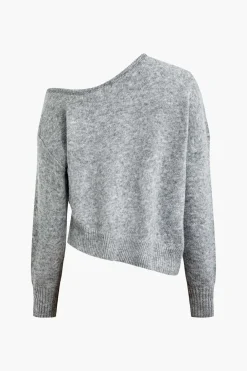 Solid Knit Off Shoulder Sweater Long-Sleeve Top