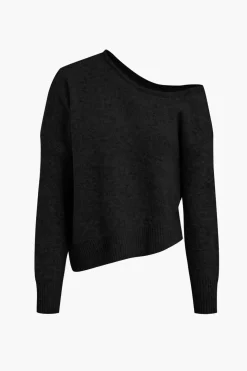 Solid Knit Off Shoulder Sweater Long-Sleeve Top