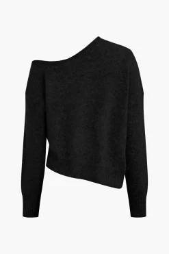 Solid Knit Off Shoulder Sweater Long-Sleeve Top