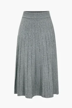 Solid Knit Pleated High Waist Skirt