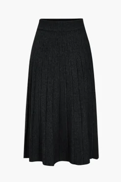 Solid Knit Pleated High Waist Skirt