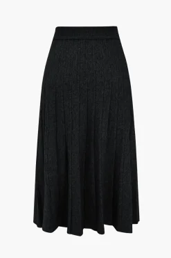 Solid Knit Pleated High Waist Skirt
