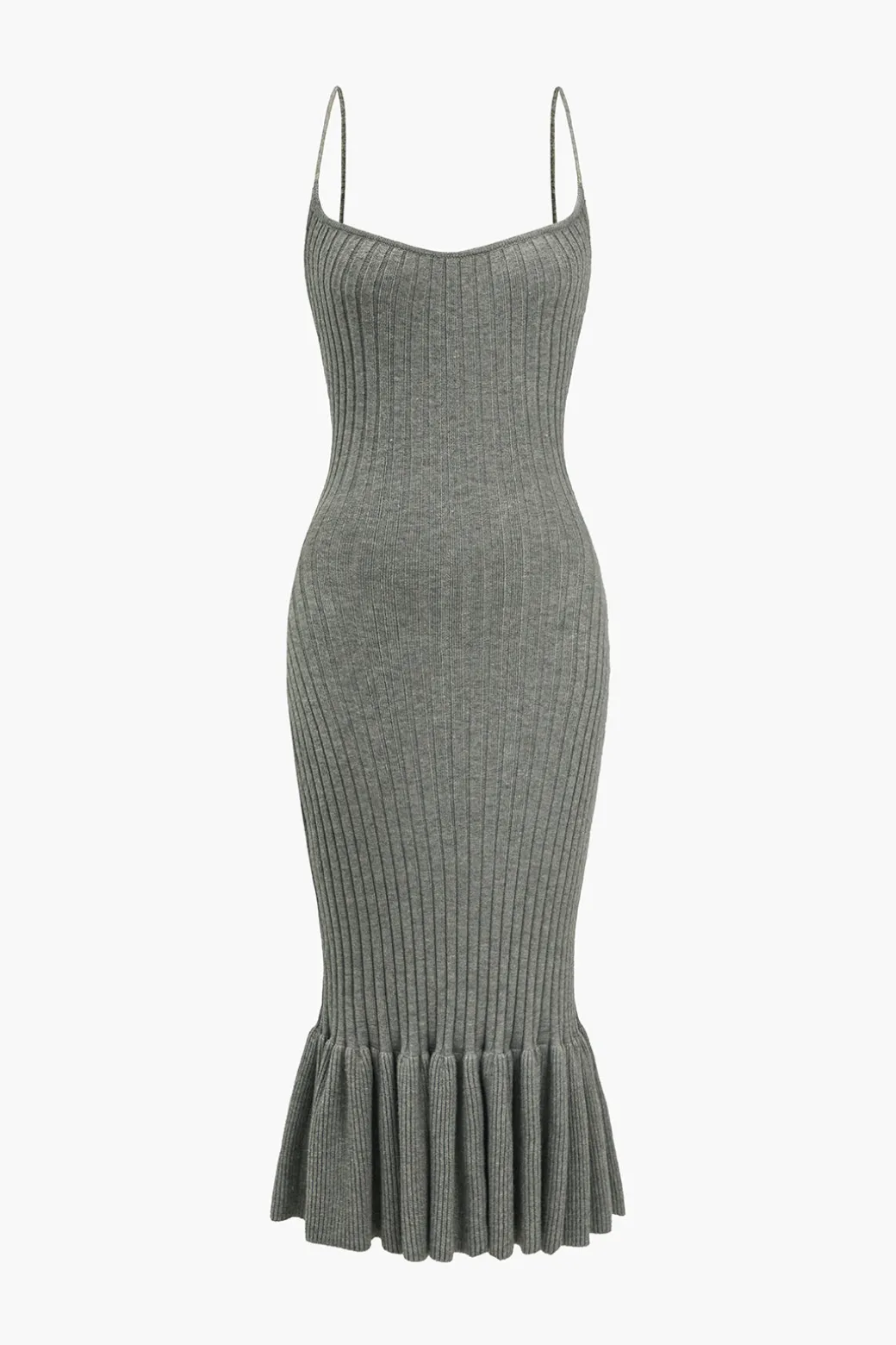 Solid Knit Ruffle Slip Dress