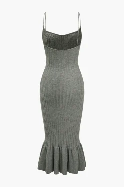 Solid Knit Ruffle Slip Dress