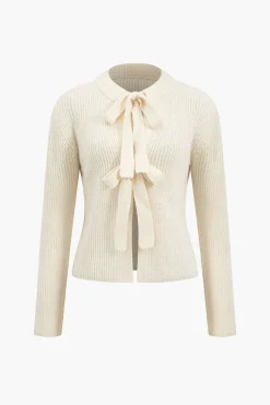 Solid Knit Tie-Up Cardigan