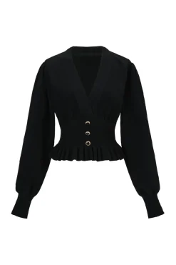 Solid Knit V-Neck Long-Sleeve Top
