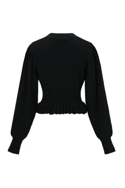 Solid Knit V-Neck Long-Sleeve Top