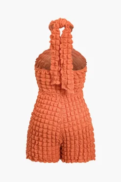 Solid Knot Cut Out Grid Texture Romper