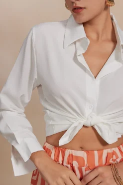 Solid Knot Shirt And Artistic Print Pants Set