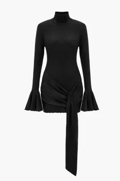 Solid Knotted Bell Sleeves Mini Dress