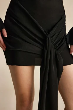 Solid Knotted Bell Sleeves Mini Dress