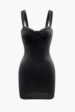 Solid Lace Velvet Backless Mini Dress