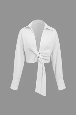 Solid Linen Buckle Long-Sleeve Shirt