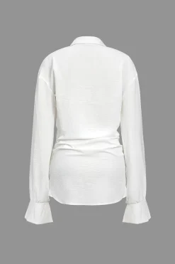 Solid Long Sleeve Deep V Mini Dress