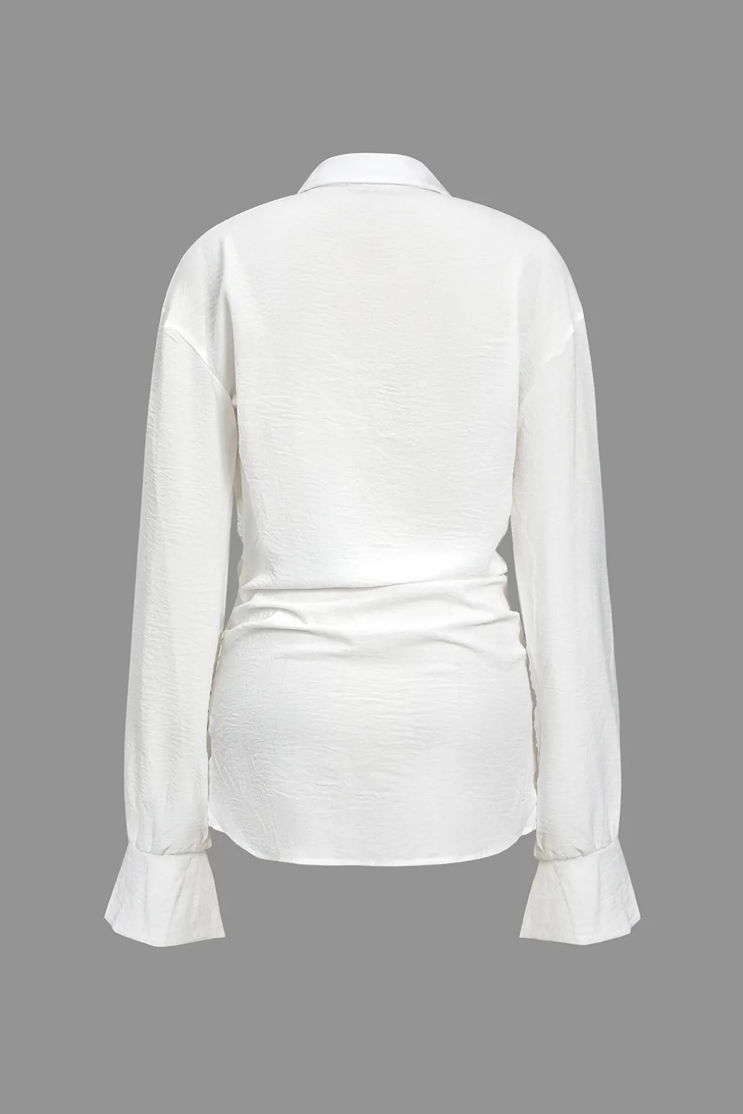 Solid Long Sleeve Deep V Mini Dress