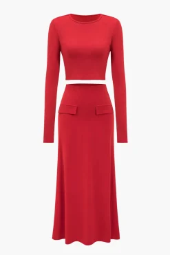 Solid Long Sleeve Top And Maxi Skirt Set