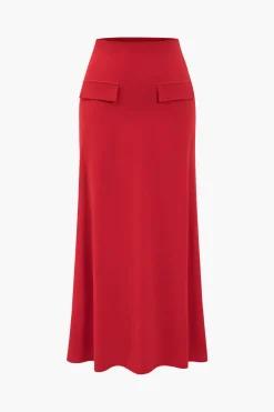Solid Long Sleeve Top And Maxi Skirt Set