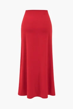 Solid Long Sleeve Top And Maxi Skirt Set