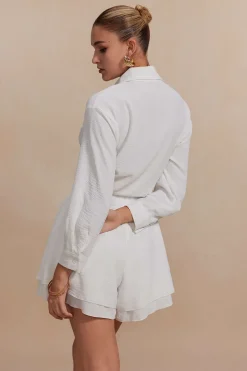 Solid Long-Sleeve Shirt And Ruffle Short Set