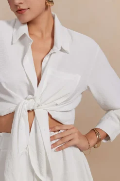 Solid Long-Sleeve Shirt And Ruffle Short Set