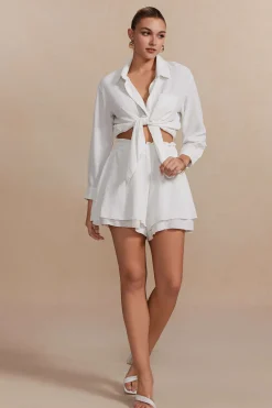 Solid Long-Sleeve Shirt And Ruffle Short Set