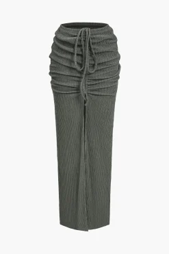 Solid Long-Sleeve Top And Drawstring Skirt Set