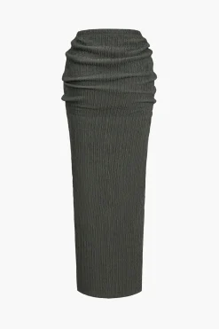 Solid Long-Sleeve Top And Drawstring Skirt Set