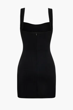 Solid Metallic Buckle Belted Mini Dress