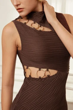 Solid Metallic Tank Cut Out Asymmetrical Midi Dress