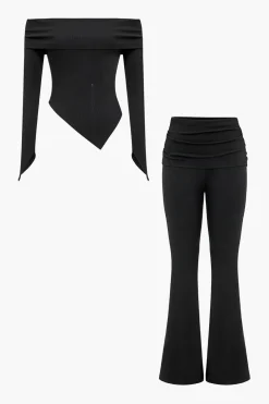 Solid Off Shoulder Top And Trouser Set
