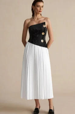 Solid Patchwork Pleated Asymmetrical Maxi Dress