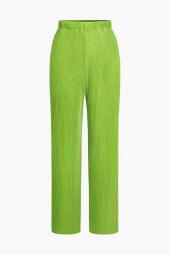 Solid Pleated Crop Bustier Top And Trousers Set